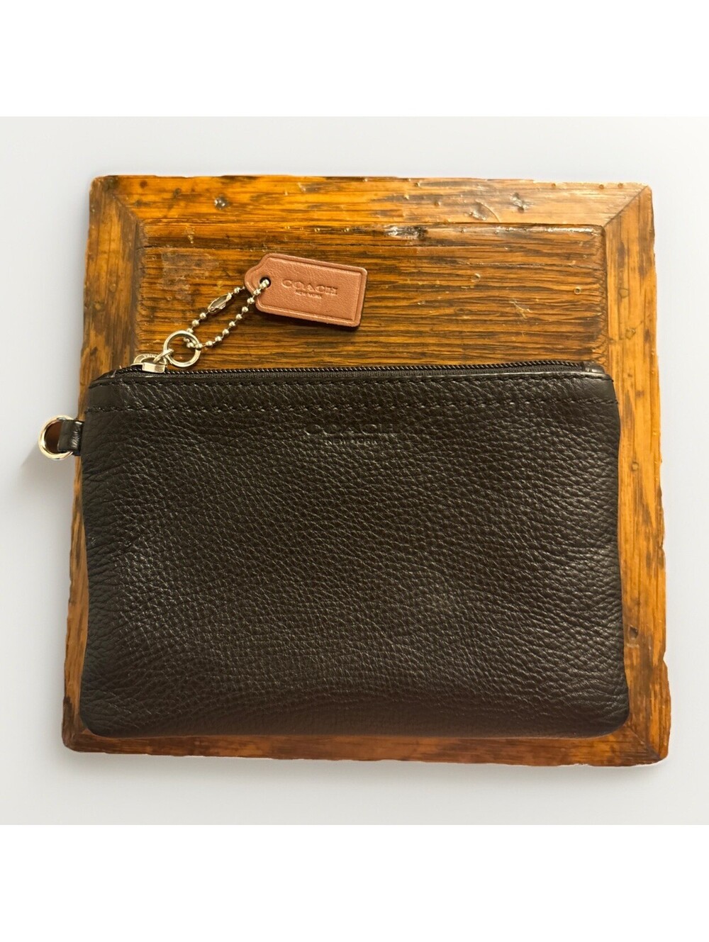 Coach Pebbled Leather Black Double Corner Zip Wristlet Wallet Great Condition